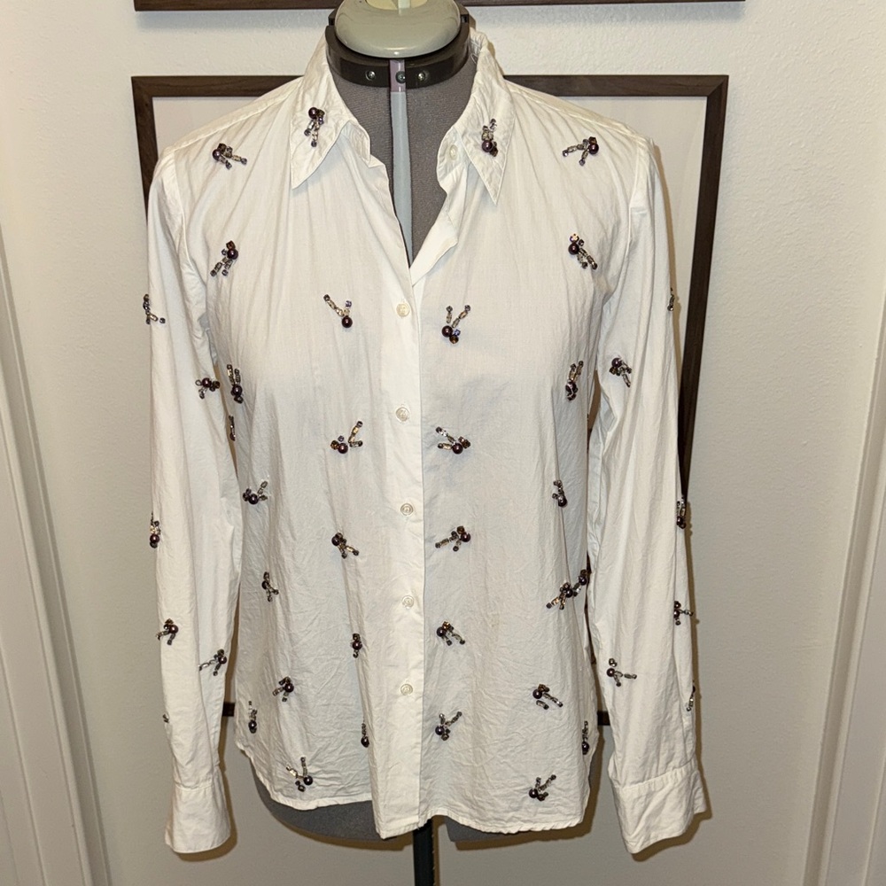 Chic White Beaded Button Down Shirt - image 1